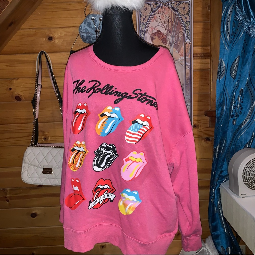 PLUS Pink Rolling Stones Graphic Sweatshirt